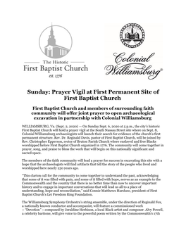 Prayer Vigil at First Permanent Site of First Baptist Church