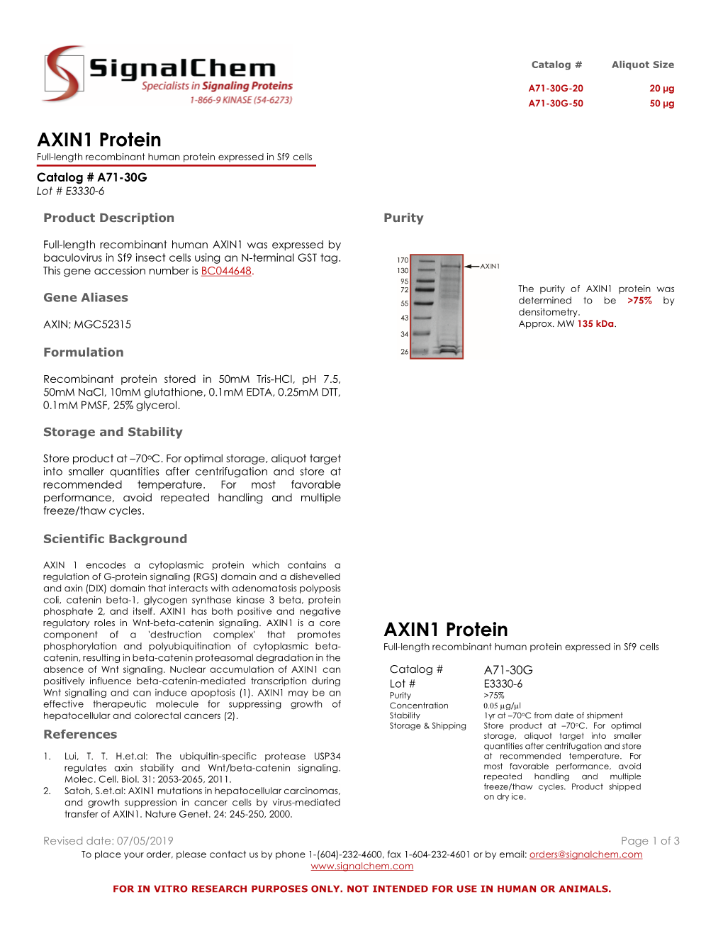 AXIN1 Protein Full-Length Recombinant Human Protein Expressed in Sf9 Cells