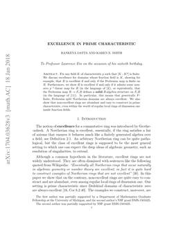 Excellence in Prime Characteristic Is Closely Connected to Another Common Hypothesis, That of F-ﬁniteness