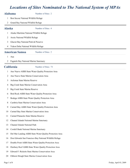 Locations of Sites Nominated to the National System of Mpas