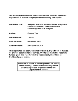 Sample Collection System for DNA Analysis of Forensic Evidence: Towards Practical, Fully‐Integrated STR Analysis