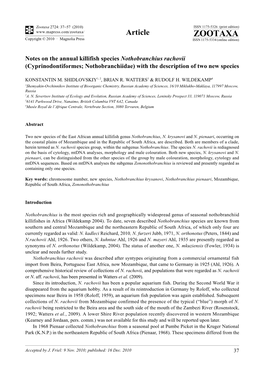 Notes on the Annual Killifish Species Nothobranchius Rachovii (Cyprinodontiformes; Nothobranchiidae) with the Description of Two New Species