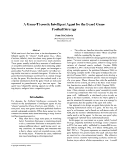 A Game-Theoretic Intelligent Agent for the Board Game Football Strategy