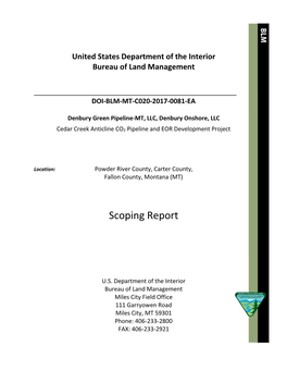 Scoping Report for Cedar Creek Anticline CO2 Pipeline and EOR Development Project