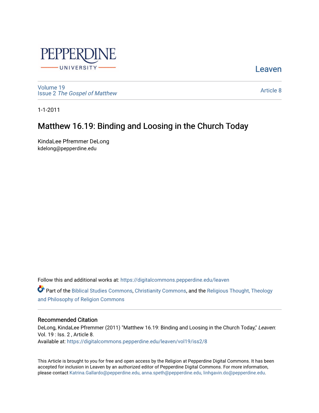 Matthew 16.19: Binding and Loosing in the Church Today