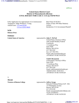 United States District Court District of Massachusetts (Boston) CIVIL DOCKET for CASE #: 1:11-Mc-91078-WGY