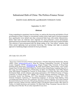 Subnational Debt of China: the Politics-Finance Nexus*