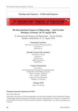 8Th International Congress of Dipterology – 2Nd Circular