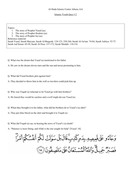 1. the Story of Prophet Yusuf (As) 2