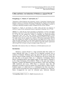 Callus and Hairy Root Induction of Melaleuca Cajuputi Powell. International Journal of Agricultural Technology 16(3): 677-684