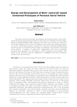 Design and Development of Multi-Rotorcraft-Based Unmanned Prototypes of Personal Aerial Vehicle 141