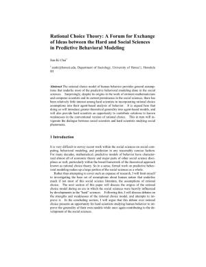 Rational Choice Theory: a Forum for Exchange of Ideas Between the Hard and Social Sciences in Predictive Behavioral Modeling
