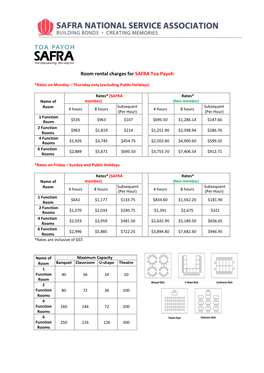 Room Rental Charges for SAFRA Toa Payoh