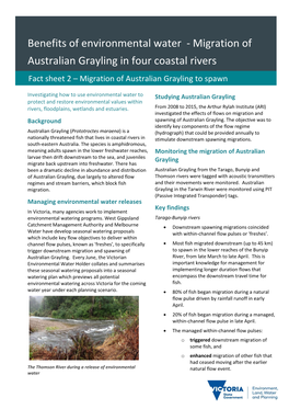 Benefits of Environmental Water - Migration of Australian Grayling in Four Coastal Rivers Fact Sheet 2 – Migration of Australian Grayling to Spawn