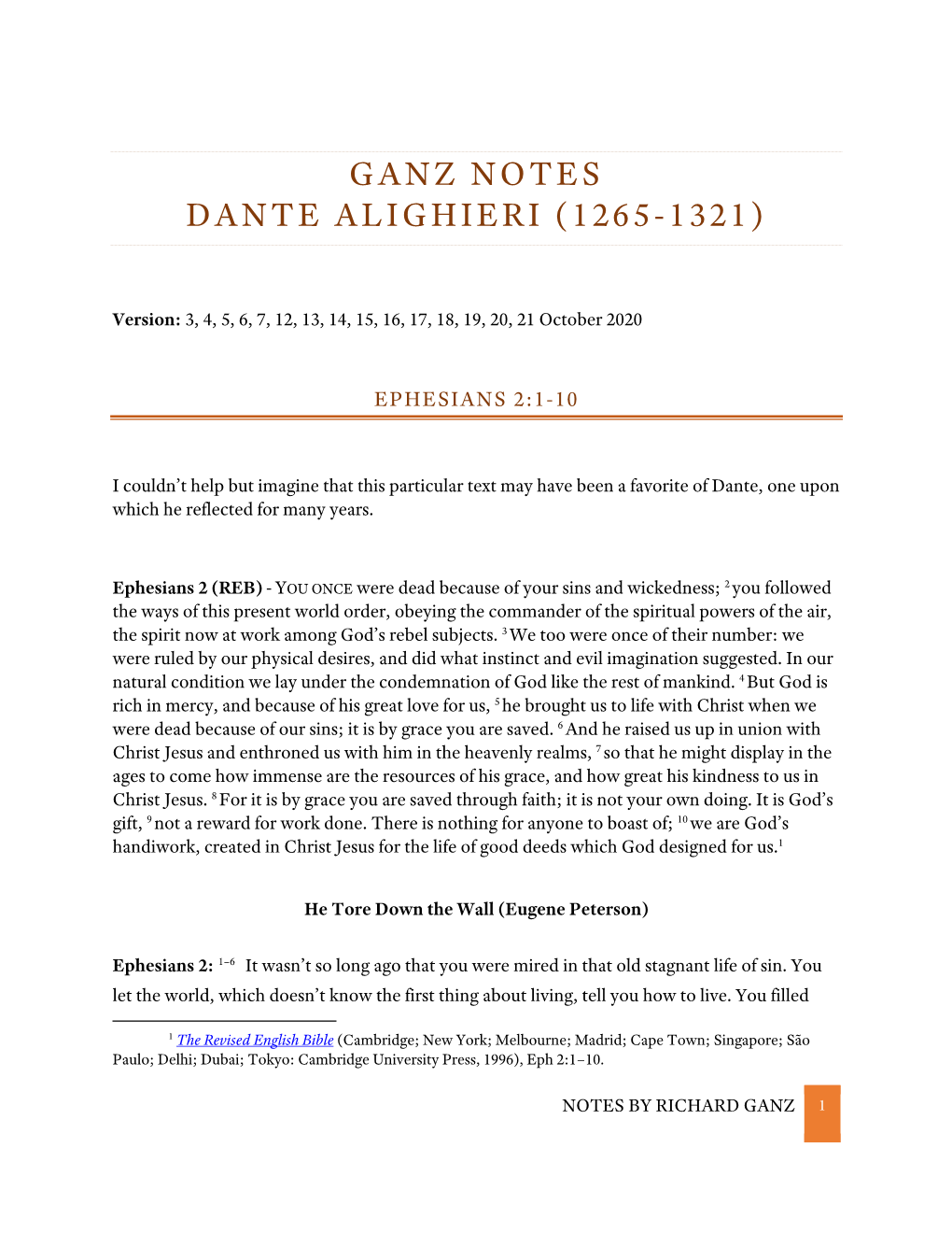 Ganz Notes Dante Alighieri (1265-1321)