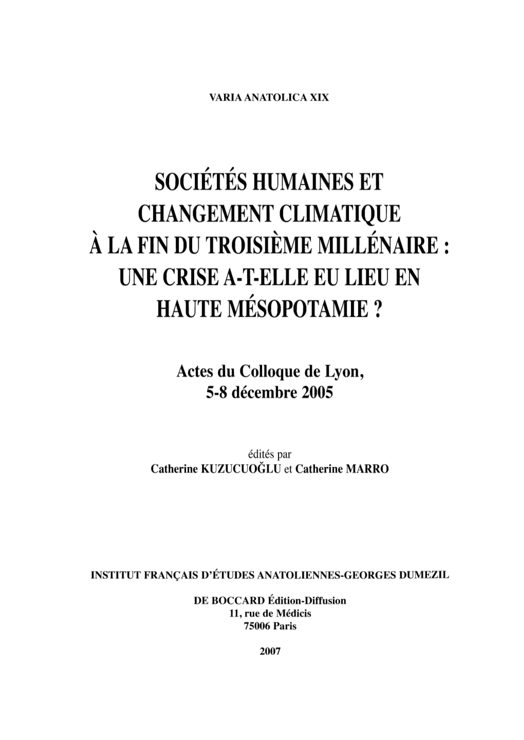 Societes Humaines Et Changement Climatique a La