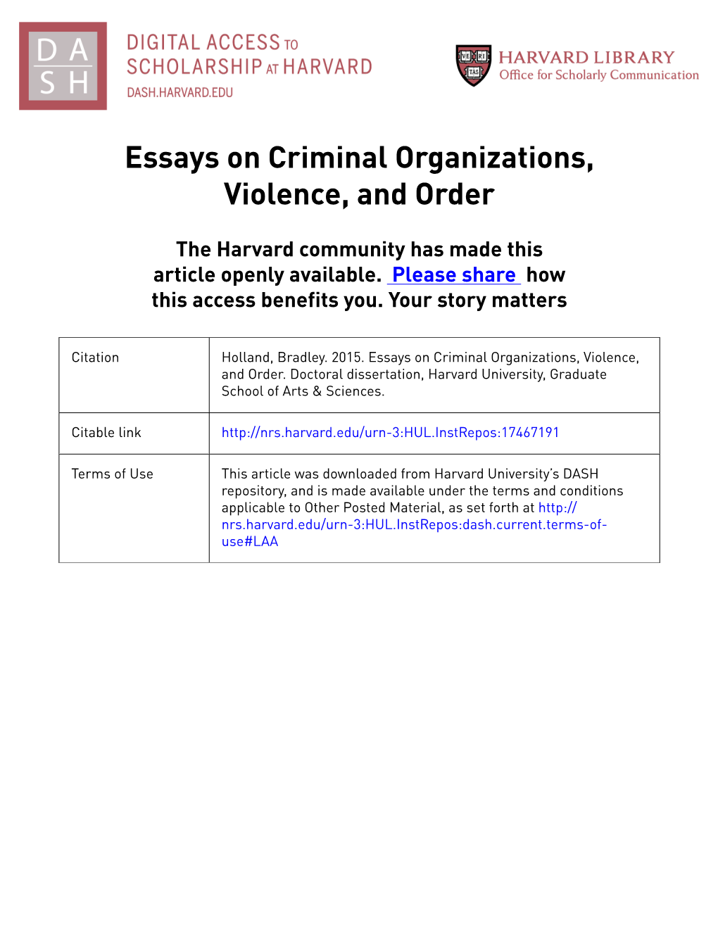 Essays on Criminal Organizations, Violence, and Order
