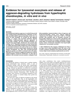 Evidence for Lysosomal Exocytosis and Release of Aggrecan-Degrading Hydrolases from Hypertrophic Chondrocytes, in Vitro and in Vivo