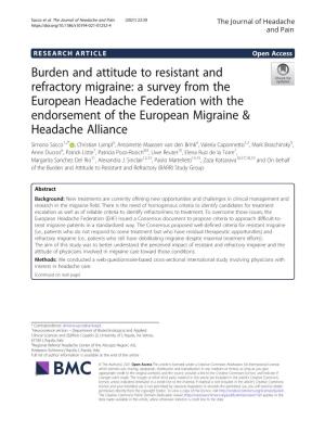 Burden and Attitude to Resistant and Refractory Migraine: a Survey from the European Headache Federation with the Endorsement Of