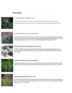 To View Our Perennials Plant List