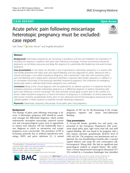 Acute Pelvic Pain Following Miscarriage Heterotopic Pregnancy Must Be Excluded: Case Report Udit Thakur1,2* , Kiran Atmuri3 and Angelika Borozdina4