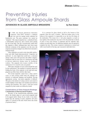 Preventing Injuries from Glass Ampoule Shards ADVANCES in GLASS AMPOULE BREAKERS by Ron Stoker