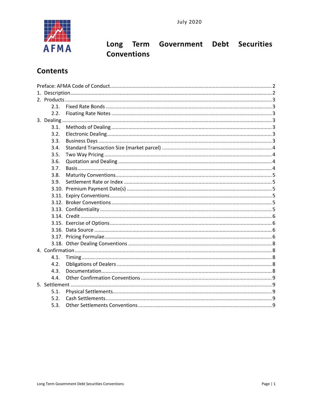 Long Term Government Debt Securities Conventions Contents