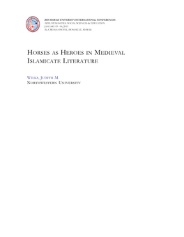 Horses As Heroes in Medieval Islamicate Literature