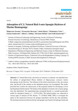 Adsorption of C.I. Natural Red 4 Onto Spongin Skeleton of Marine Demosponge