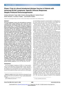 Phase I Trial of a Novel Intradermal Idiotype Vaccine in Patients with Advanced B-Cell Lymphoma: Specific Immune Responses Despite Profound Immunosuppression