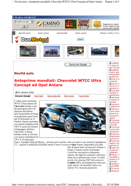 Anteprime Mondiali: Chevrolet WTCC Ultra Concept Ed Opel Antara Pagina 1 Di 5