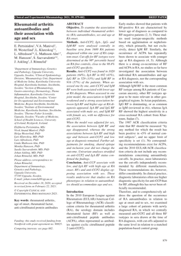 Rheumatoid Arthritis Autoantibodies and Their Association with Age And