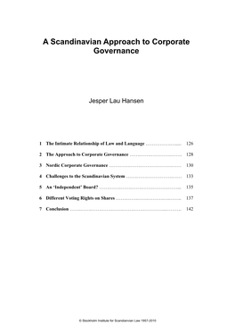 A Scandinavian Approach to Corporate Governance