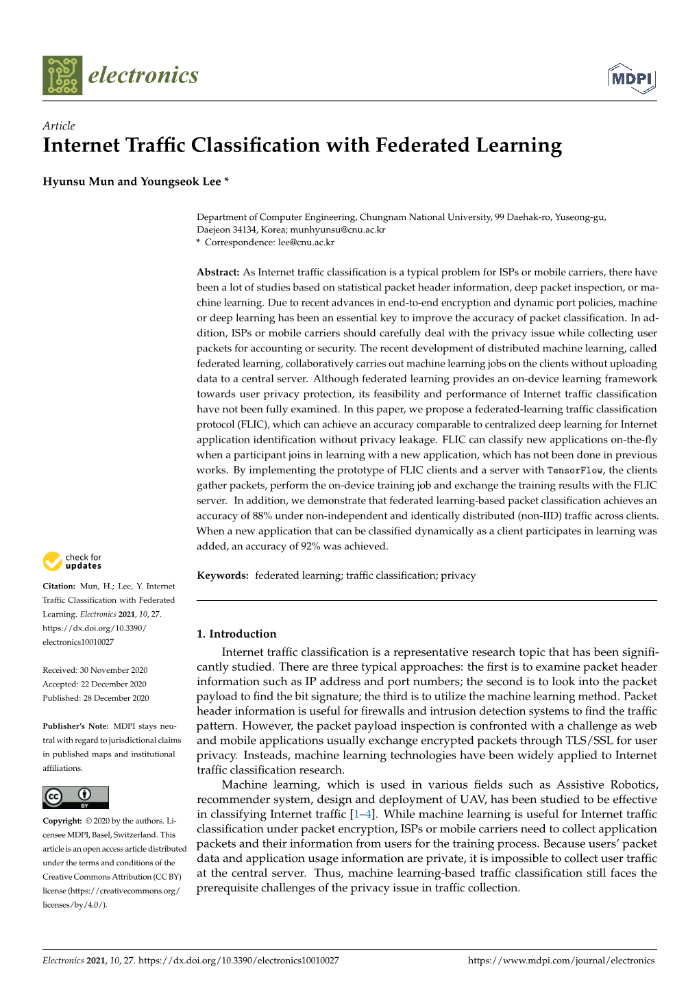 Internet Traffic Classification with Federated Learning