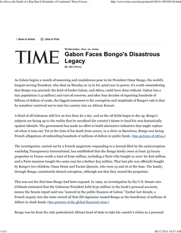 Gabon Faces Bongo's Disastrous Legacy by Alex Perry
