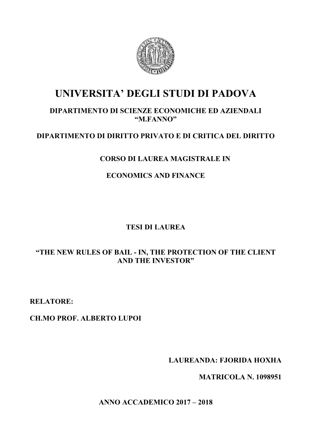 Universita' Degli Studi Di Padova