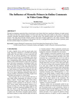 The Influence of Memetic Primers in Online Comments in Video Game Blogs