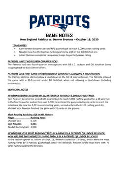 Patriots at Philadelphia Game Notes