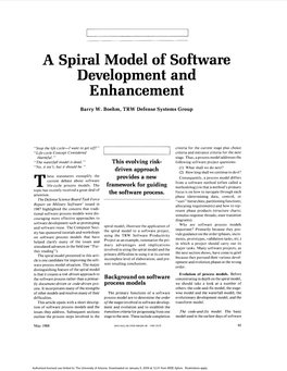 A Spiral Model of Software Development and Enhancement