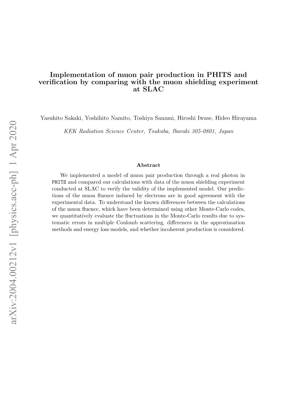 Arxiv:2004.00212V1 [Physics.Acc-Ph] 1 Apr 2020 1 Introduction