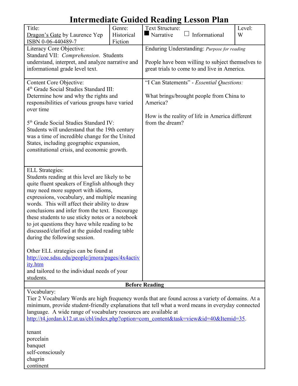 Primary Guided Reading Lesson Plan s18