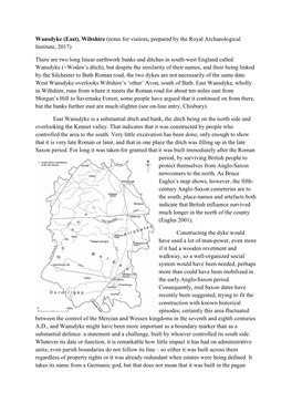 Wansdyke (East), Wiltshire (Notes for Visitors, Prepared by the Royal Archaeological Institute, 2017)