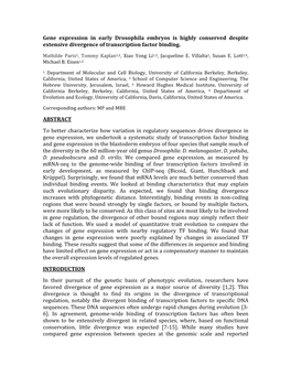 Gene Expression in Early Drosophila Embryos Is Highly Conserved Despite Extensive Divergence of Transcription Factor Binding