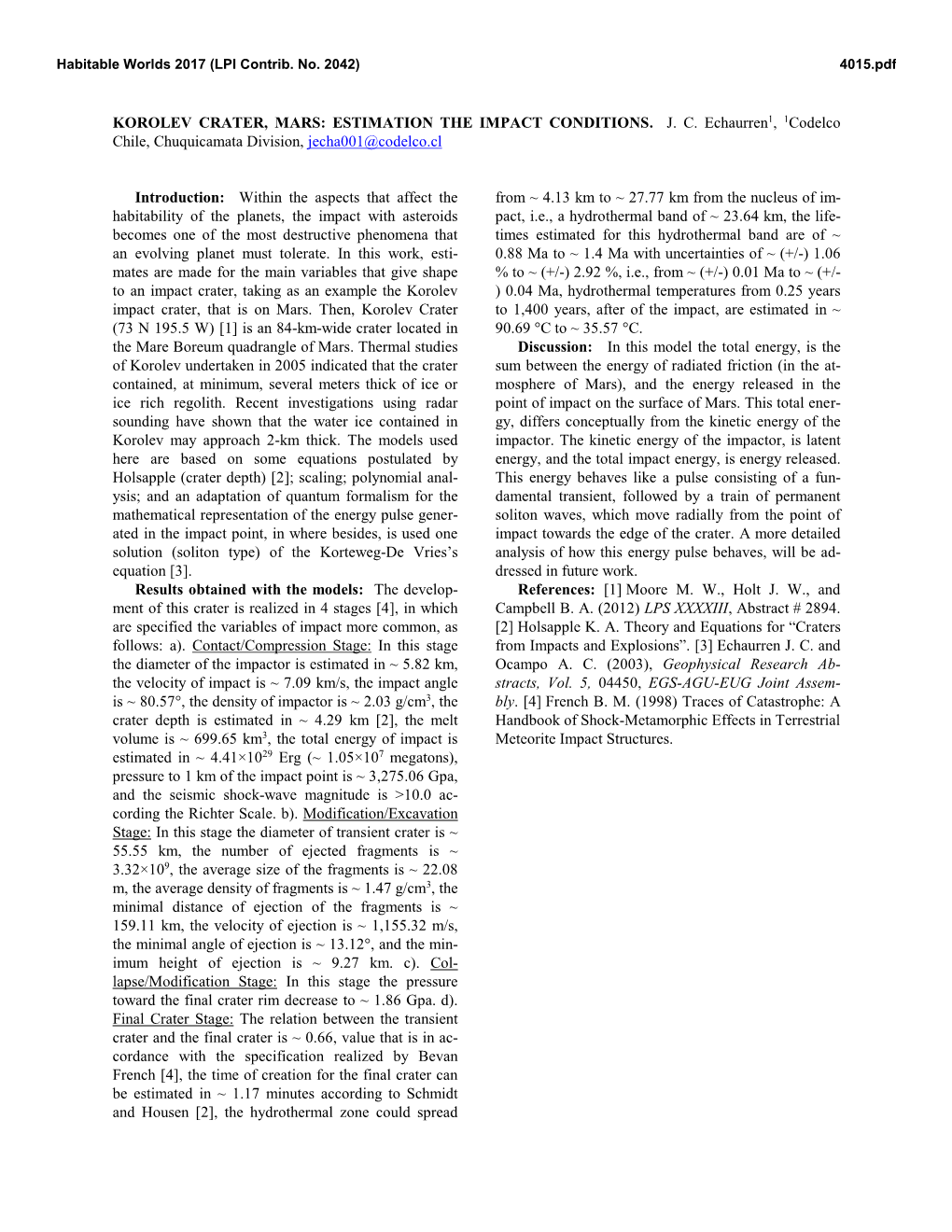 Korolev Crater, Mars: Estimation the Impact Conditions