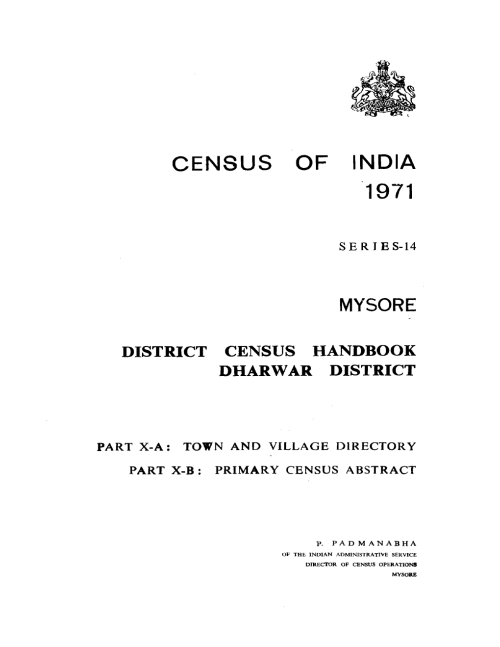 District Census Handbook, Bidar, Part X-A, B, Series-14