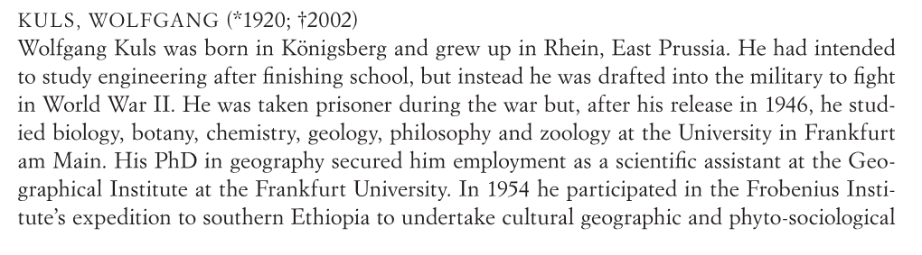 KULS, WOLFGANG (*1920; †2002) Wolfgang Kuls Was Born in Königsberg and Grew up in Rhein, East Prussia