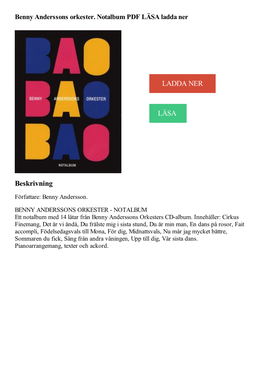 Benny Anderssons Orkester. Notalbum PDF LASA Ladda