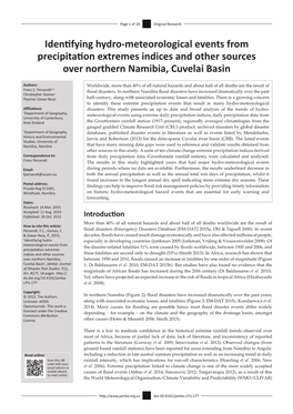 Identifying Hydro-Meteorological Events from Precipitation Extremes Indices and Other Sources Over Northern Namibia, Cuvelai Basin