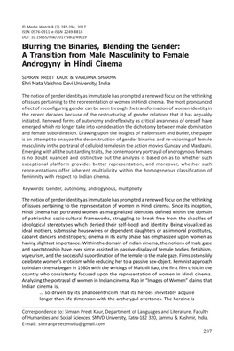 Blurring the Binaries, Blending the Gender: a Transition from Male Masculinity to Emale Androgyny in Hindi Cinema