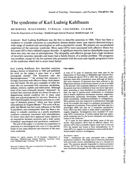 The Syndrome of Karl Ludwig Kahlbaum